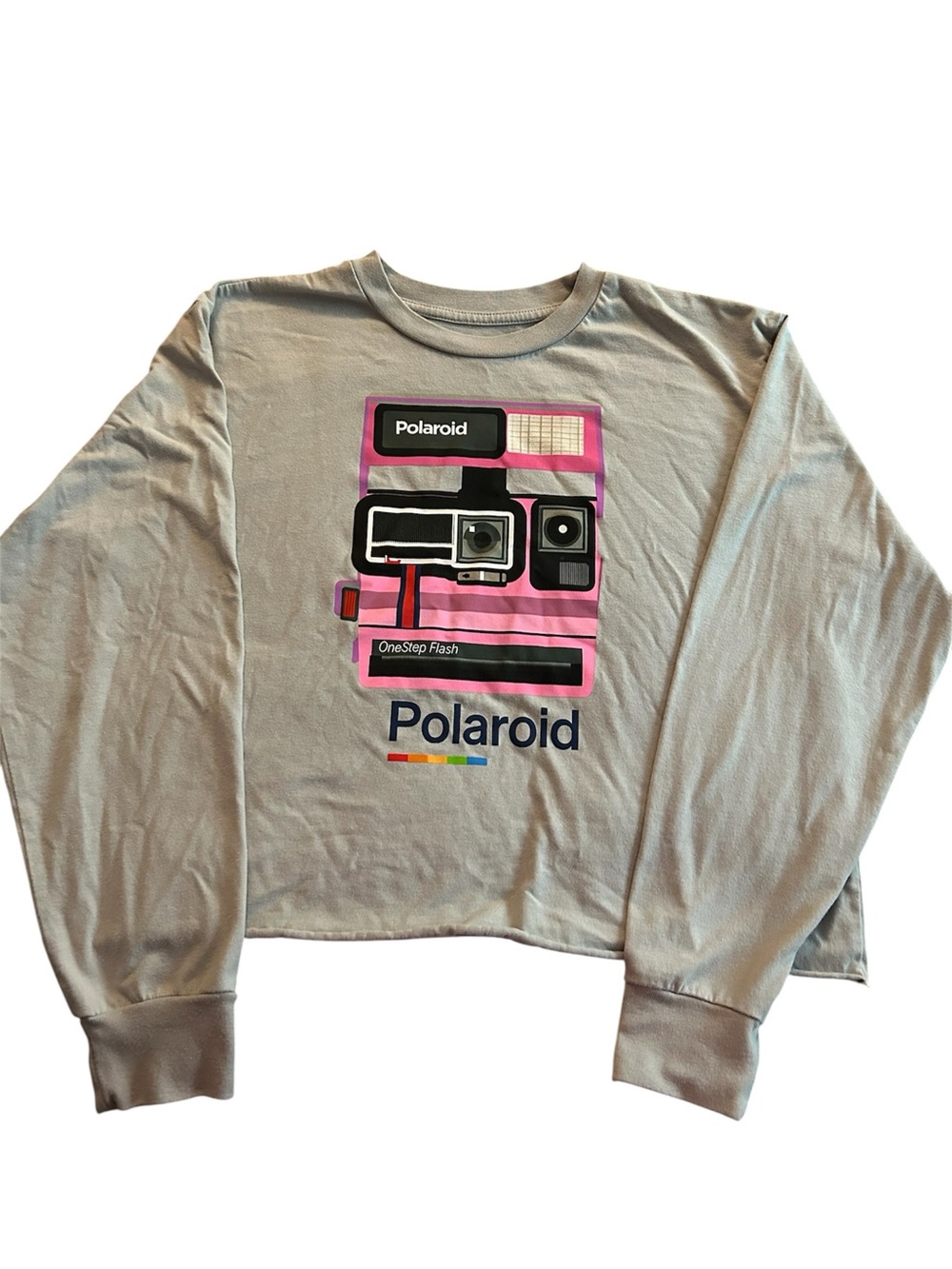 Polaroid Graphic Grey Long Sleeve Tshirt With Crew Neck